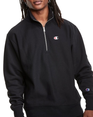 Champion Reverse Weave 1/4 Zip Embroidered C Logo Erkek Tişörtü Siyah | LH3086942