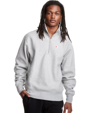 Champion Reverse Weave 1/4 Zip Embroidered C Logo Erkek Tişörtü Gri | OA4157036