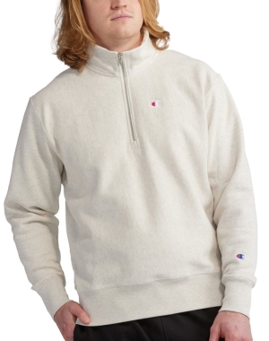 Champion Reverse Weave 1/4 Zip Embroidered C Logo Erkek Tişörtü Gri | RS1763524