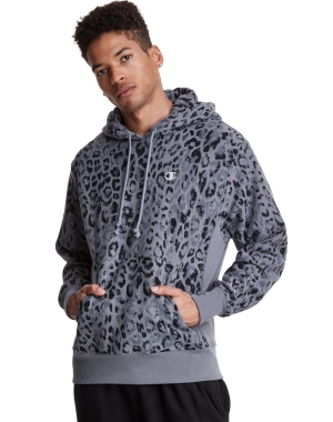 Champion Reverse Weave All Over Print Erkek Kapüşonlu Sweatshirt Koyu Gri | LW6452930
