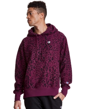 Champion Reverse Weave All Over Print Erkek Kapüşonlu Sweatshirt Koyu Mor | MQ6083471