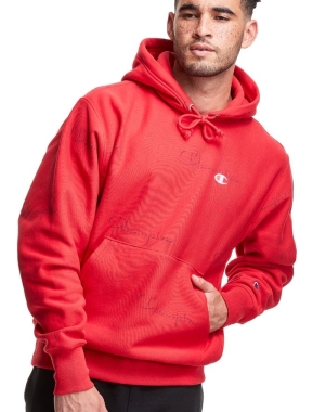 Champion Reverse Weave All Over Print Erkek Kapüşonlu Sweatshirt Kırmızı | TS0673285