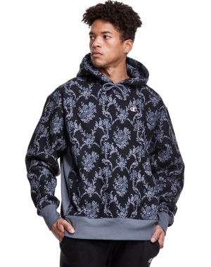 Champion Reverse Weave All Over Print Erkek Kapüşonlu Sweatshirt Gri Siyah | WB5486739
