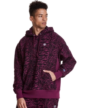 Champion Reverse Weave All Over Print Erkek Kapüşonlu Sweatshirt Koyu Mor | WS7240869
