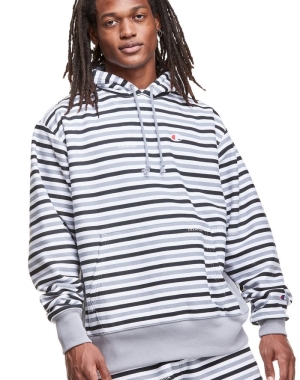 Champion Reverse Weave All Over Print Erkek Kapüşonlu Sweatshirt Siyah Gri Beyaz | XS2169548