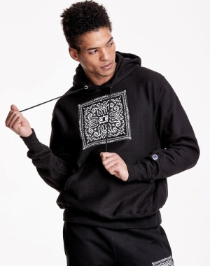 Champion Reverse Weave Bandana Print With C Logos Erkek Kapüşonlu Sweatshirt Siyah | MB7623981