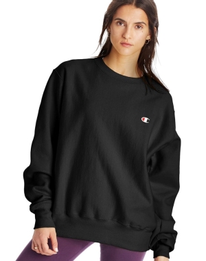 Champion Reverse Weave Boyfriend Crew Kadın Tişört Siyah | MB6145802