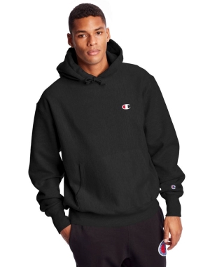 Champion Reverse Weave C Logo Erkek Kapüşonlu Sweatshirt Siyah | DQ0432619