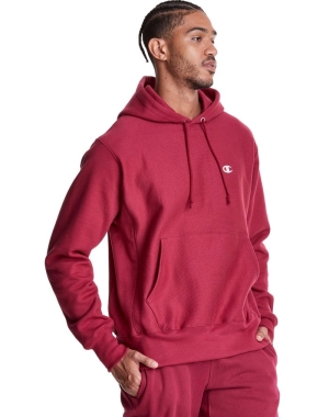 Champion Reverse Weave C Logo Erkek Kapüşonlu Sweatshirt Kırmızı | NK7041935