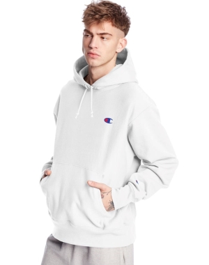 Champion Reverse Weave C Logo Erkek Kapüşonlu Sweatshirt Beyaz | UR9387546