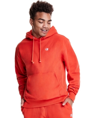Champion Reverse Weave C Logo Erkek Kapüşonlu Sweatshirt Turuncu | XY7801962
