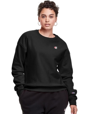 Champion Reverse Weave Crew C Logo Kadın Tişört Siyah | LA4720618
