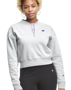 Champion Reverse Weave Cropped 1/4 Zip Kadın Tişört Gri | KZ2409378
