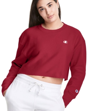 Champion Reverse Weave Cropped Cut-Off Crew Kadın Tişört Koyu Kırmızı | AD3258071