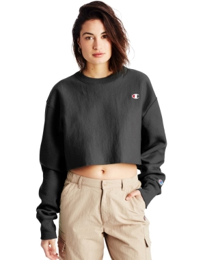 Champion Reverse Weave Cropped Cut-Off Crew Kadın Tişört Siyah | LU7021643