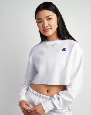 Champion Reverse Weave Cropped Cut-Off Crew Kadın Tişört Beyaz | UT6912780