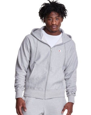 Champion Reverse Weave Full Zip C Logo Erkek Kapüşonlu Sweatshirt Gri | IX4732916
