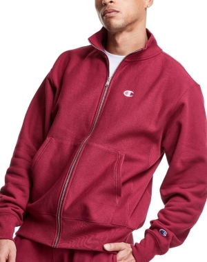 Champion Reverse Weave Full Zip Mock Neck Erkek Tişörtü Kırmızı | PL1702938