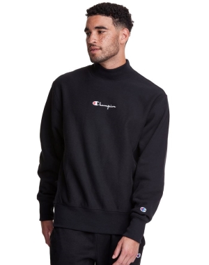 Champion Reverse Weave Mock Neck Crew Erkek Tişörtü Siyah | ZA7589164