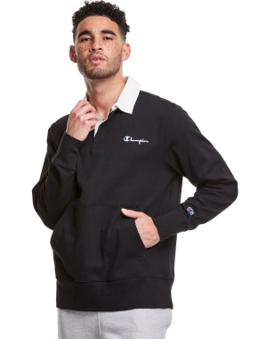 Champion Rugby Shirt With Kanga Pocket Erkek Tişört Siyah | SV4573960