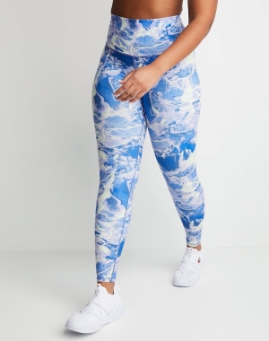 Champion Soft Touch 7/8 Print Kadın Spor Sütyeni Mavi Beyaz | CV0395176