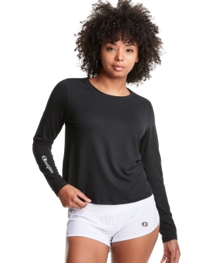 Champion Soft Touch Cutout Long-Sleeve Kadın Tişört Siyah | YK5836074