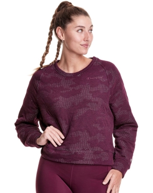Champion Soft Touch Double Knit Camo Crew Kadın Tişört Koyu Mor | BP0183267