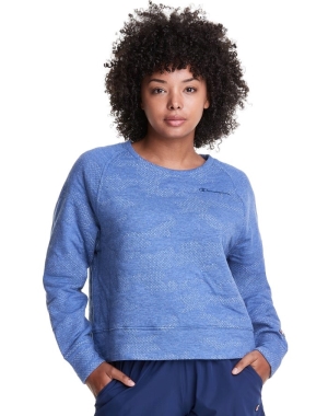 Champion Soft Touch Double Knit Camo Crew Kadın Tişört Mavi | DQ3792086