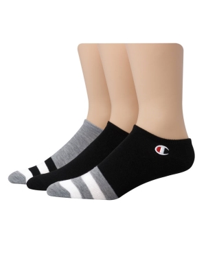 Champion Super No Show Embroidered Logo 3 Pairs Erkek İç Giyim Gri Siyah | HN0387425