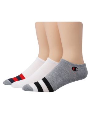 Champion Super No Show Embroidered Logo 3 Pairs Erkek İç Giyim Beyaz Gri | HR2570938