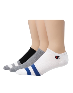 Champion Super No Show Embroidered Logo 3 Pairs Erkek İç Giyim Siyah Gri Beyaz | UE7384016