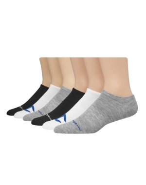 Champion Super No-Show Multi Logo 6 Pairs Erkek İç Giyim Siyah Beyaz Gri | QJ9386457