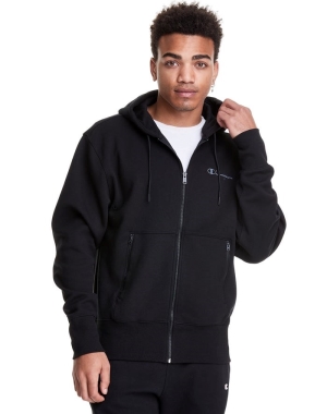 Champion Tech Weave Full Zip Script Logo Erkek Kapüşonlu Sweatshirt Siyah | PJ0135947