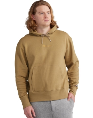 Champion Tech Weave Script Logo Erkek Kapüşonlu Sweatshirt Haki | EA9480521
