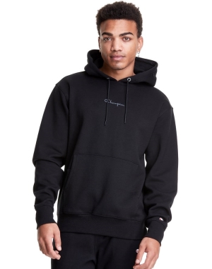 Champion Tech Weave Script Logo Erkek Kapüşonlu Sweatshirt Siyah | JR7341698