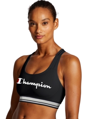 Champion The Absolute Workout Script Logo Kadın Spor Sütyeni Siyah | LJ2341068