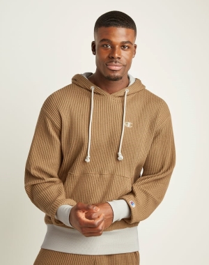 Champion Waffle Embroidered C Logo Erkek Kapüşonlu Sweatshirt Haki | ZD5267083