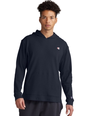 Champion Waffle Erkek Kapüşonlu Sweatshirt Lacivert | EQ9180347