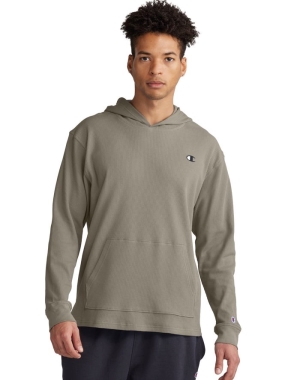 Champion Waffle Erkek Kapüşonlu Sweatshirt Koyu Haki | FP3924701