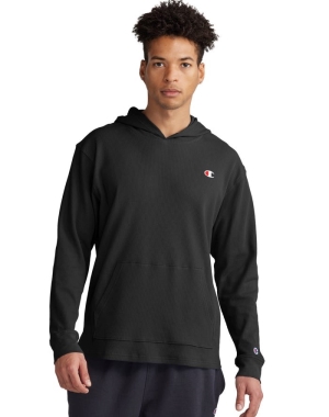 Champion Waffle Erkek Kapüşonlu Sweatshirt Siyah | VY5318247