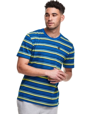 Champion Yarn-Dye Stripe C Logo Erkek Tişört Mavi | MI1728659