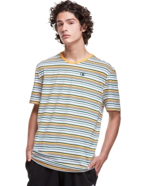 Champion Yarn-Dye Stripe C Logo Erkek Tişört Beyaz Sarı | OD8054126